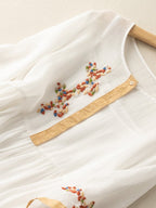 Nadia Women's Dress – Embroidered Cotton-Linen Dress with Ethnic-Inspired Design and Relaxed Fit