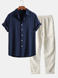 Marcus Men's Summer Two-Piece Set – Breathable Linen-Feel Style with Short Sleeves & Easy-Fit Trousers