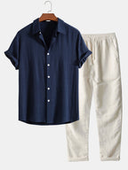 Marcus Men's Summer Two-Piece Set – Breathable Linen-Feel Style with Short Sleeves & Easy-Fit Trousers