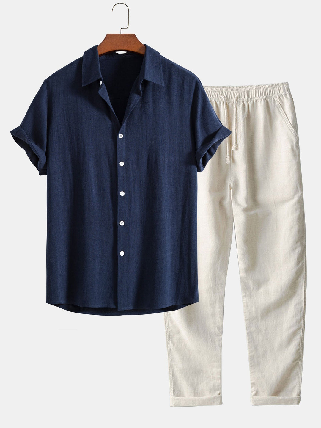Marcus Men's Summer Two-Piece Set – Breathable Linen-Feel Style with Short Sleeves & Easy-Fit Trousers