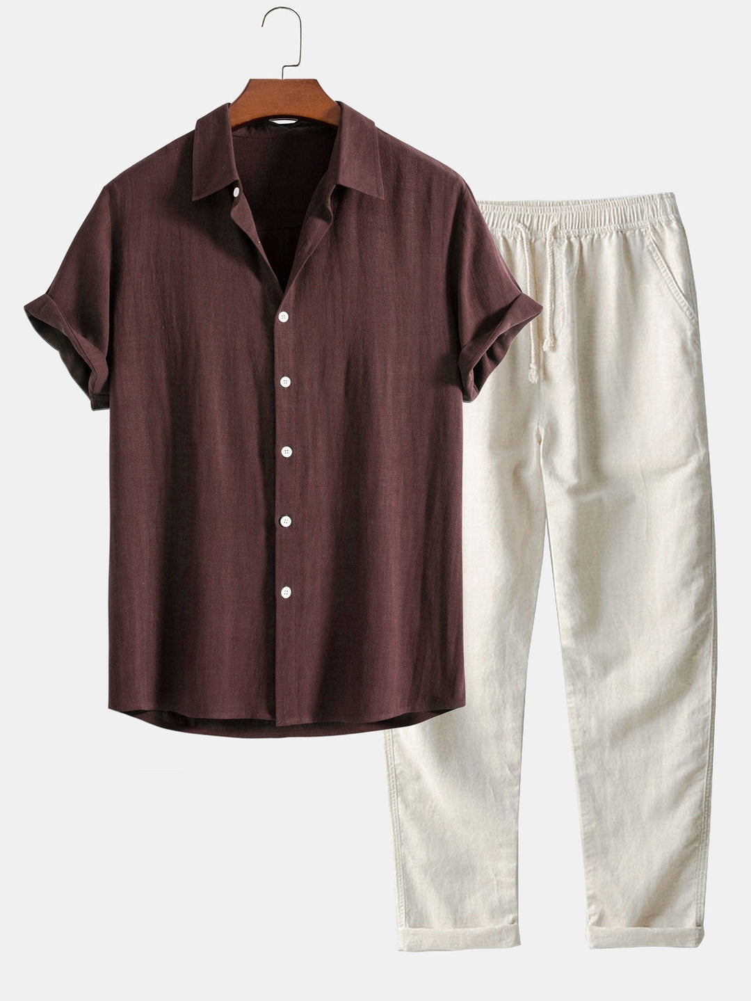 Marcus Men's Summer Two-Piece Set – Breathable Linen-Feel Style with Short Sleeves & Easy-Fit Trousers
