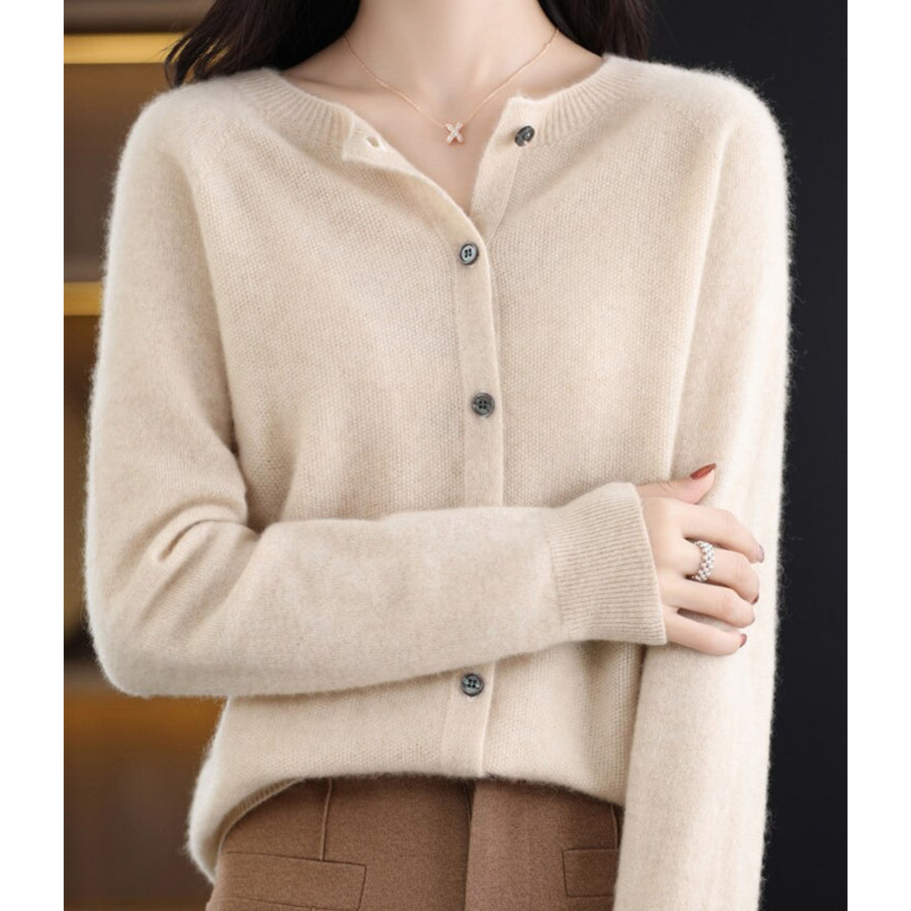 Odette Women's Cardigan – Elegant Soft Merino Wool & Cashmere Cardigan with Crew Neck