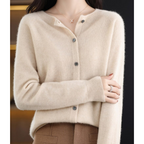 Odette Women's Cardigan – Elegant Soft Merino Wool & Cashmere Cardigan with Crew Neck