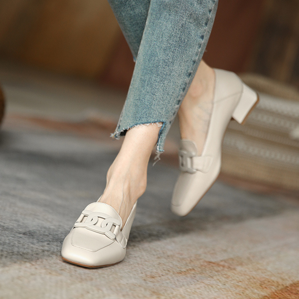 Marielle Women's Mary Jane Loafers – Leather Shoes with a Chunky Heel for All-Day Comfort