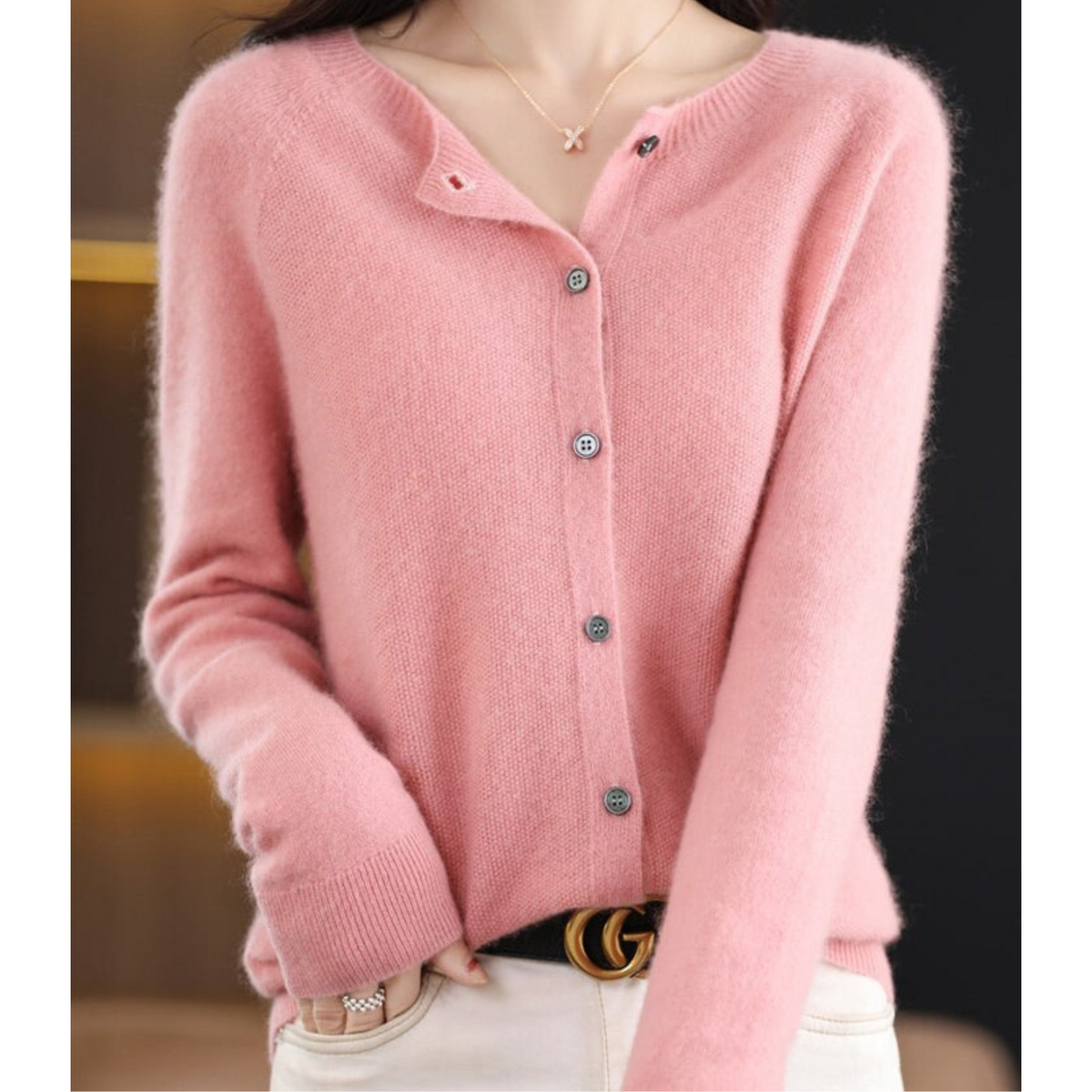Odette Women's Cardigan – Elegant Soft Merino Wool & Cashmere Cardigan with Crew Neck