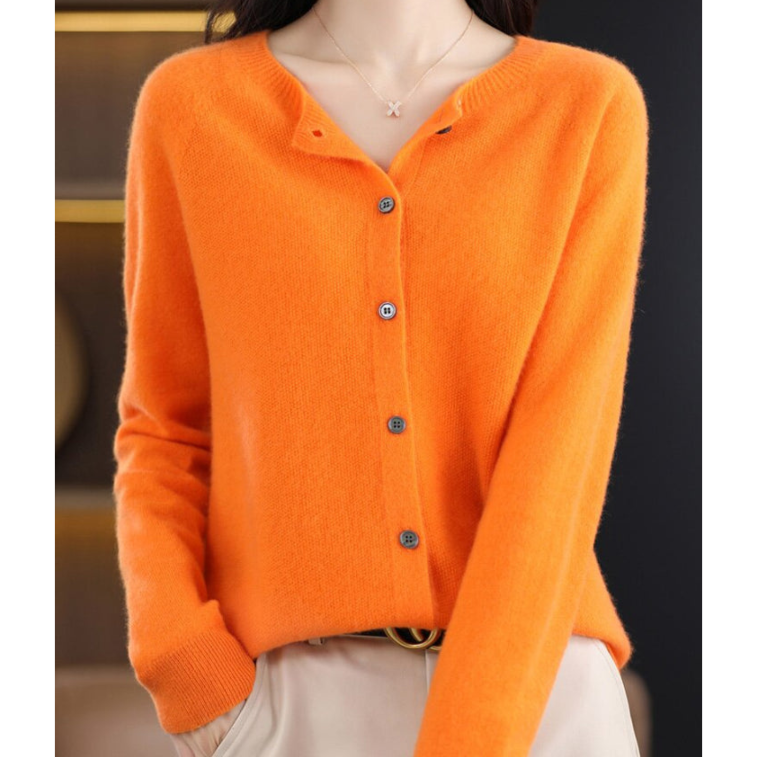 Odette Women's Cardigan – Elegant Soft Merino Wool & Cashmere Cardigan with Crew Neck