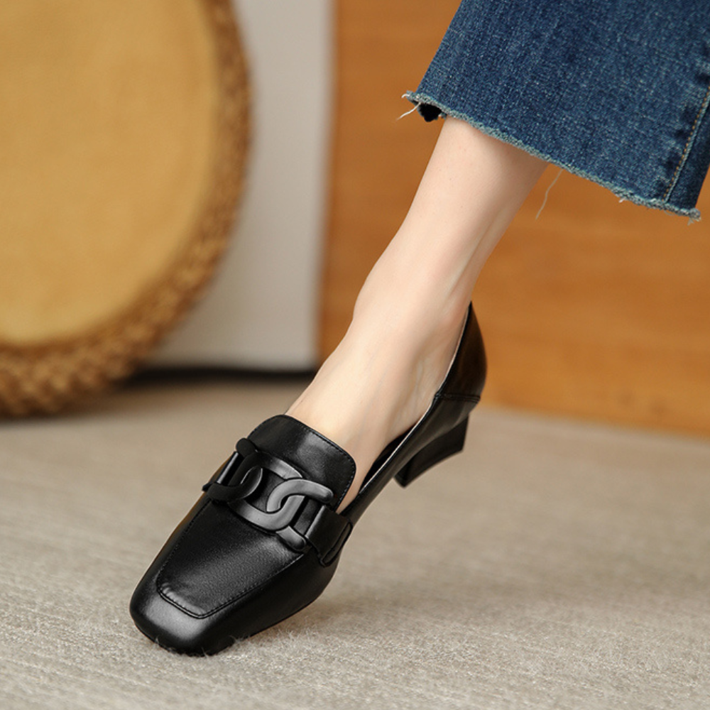 Marielle Women's Mary Jane Loafers – Leather Shoes with a Chunky Heel for All-Day Comfort
