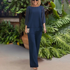 Adeline Women's Two-Piece Set – Elegant 3/4-Sleeve Top & Comfortable Pants for Every Occasion