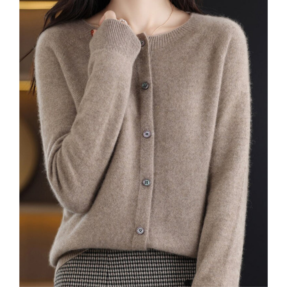 Odette Women's Cardigan – Elegant Soft Merino Wool & Cashmere Cardigan with Crew Neck