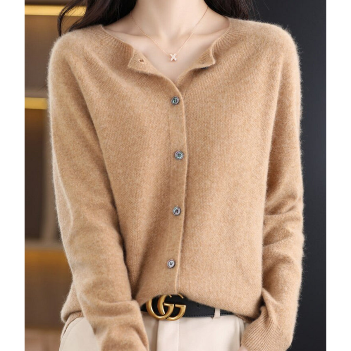 Odette Women's Cardigan – Elegant Soft Merino Wool & Cashmere Cardigan with Crew Neck