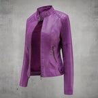 Isabelle Women's Leather Jacket – Elegant Regular Fit with Zippered Pockets & Zip Closure