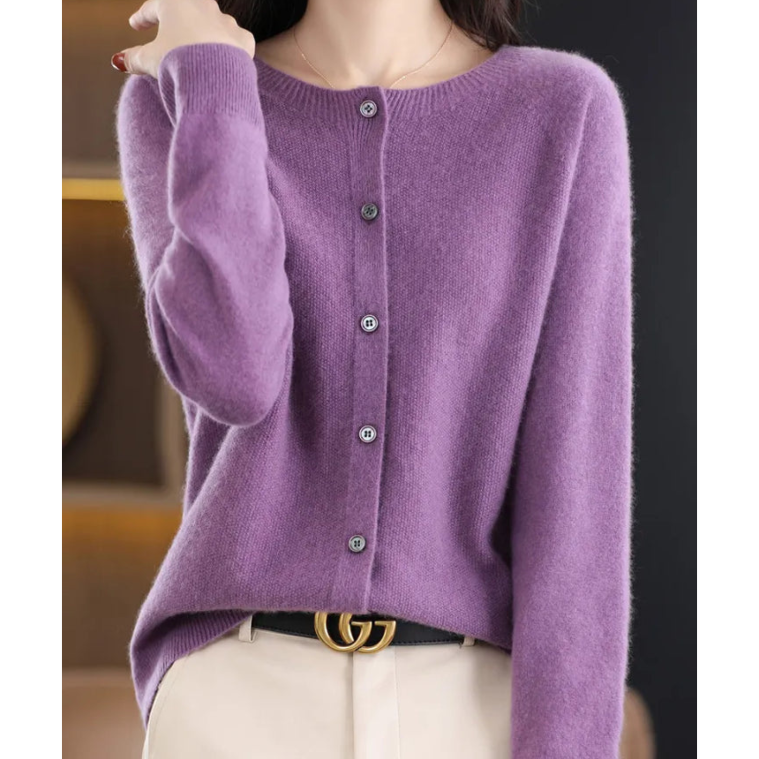 Odette Women's Cardigan – Elegant Soft Merino Wool & Cashmere Cardigan with Crew Neck
