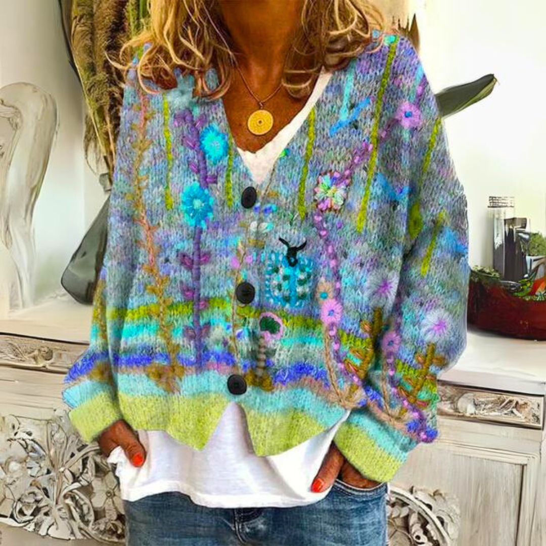 Rosalie Bohemian Cardigan – Multicolor Cardigan with Floral Embroidery and a Loose, Relaxed Fit