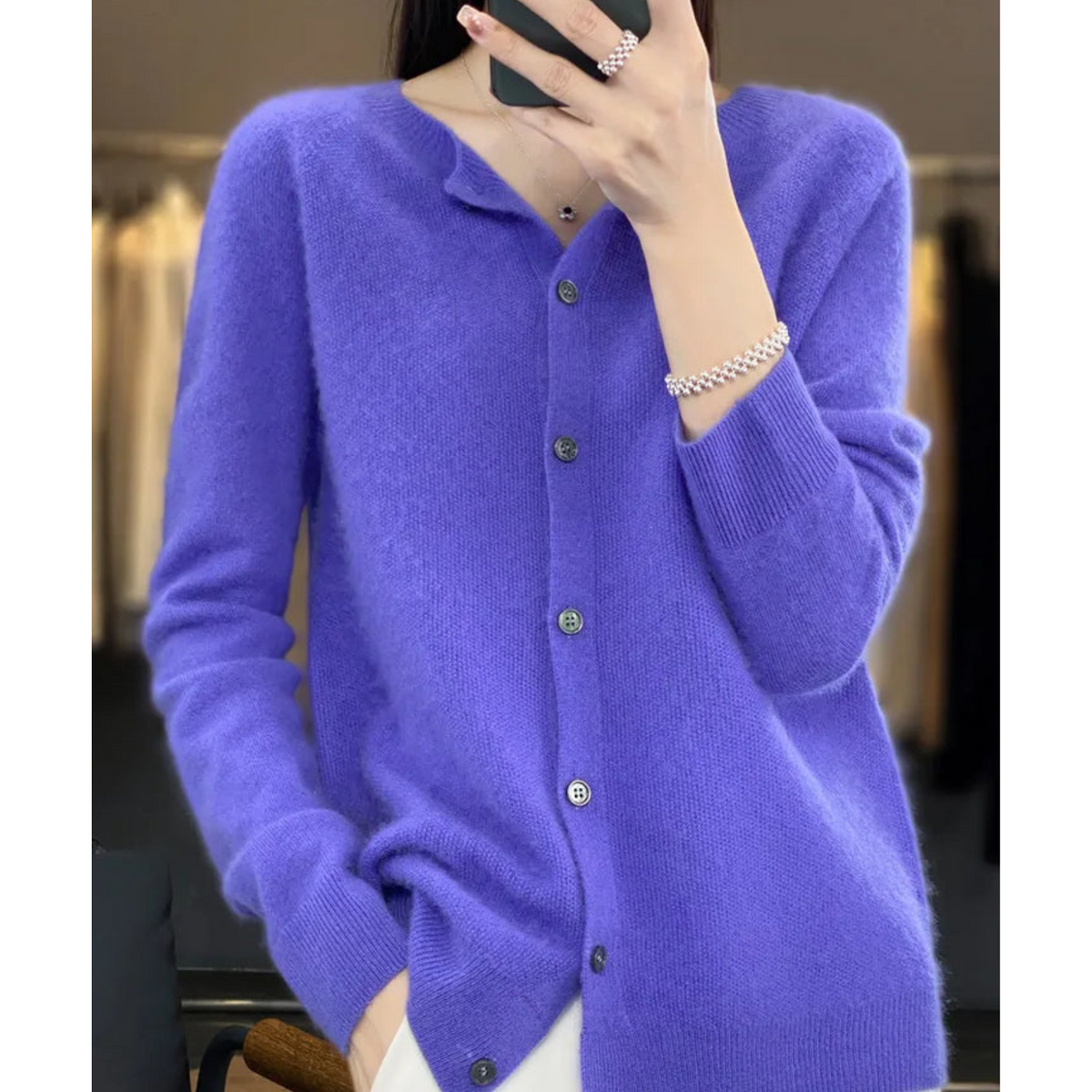 Odette Women's Cardigan – Elegant Soft Merino Wool & Cashmere Cardigan with Crew Neck
