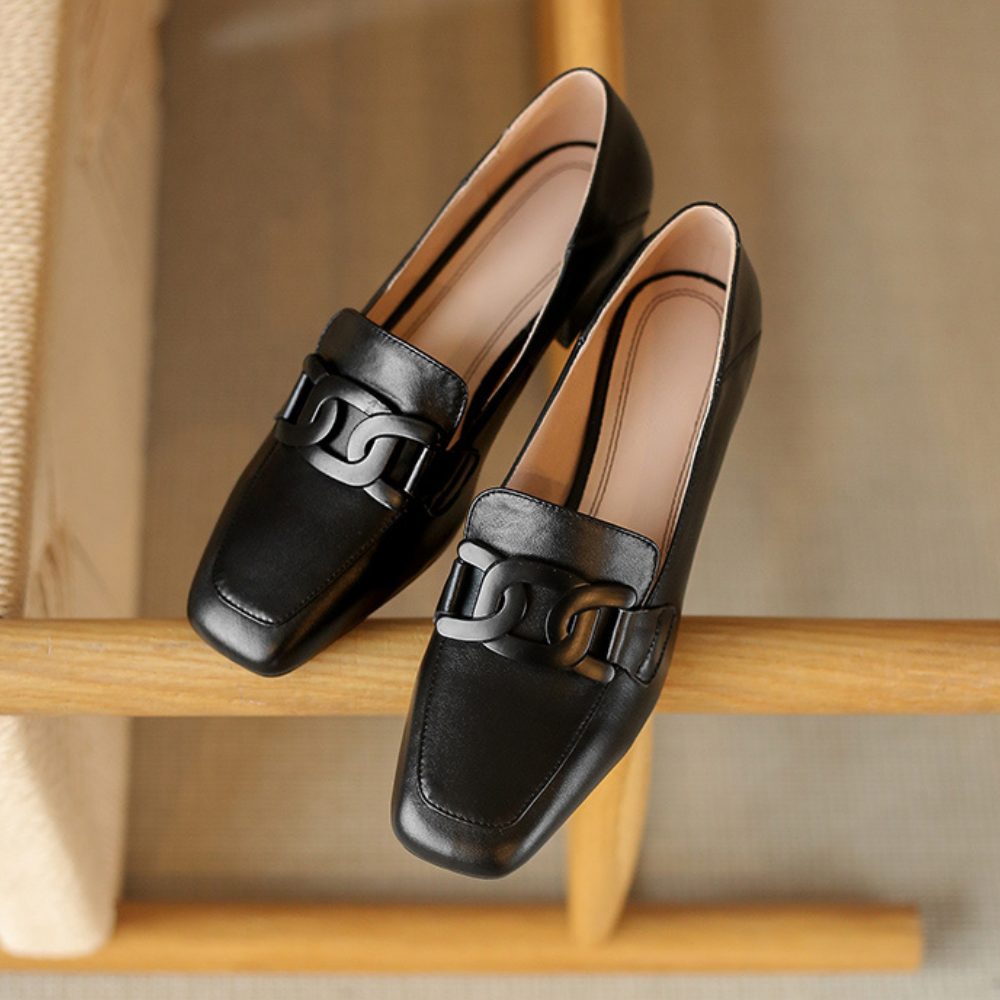 Marielle Women's Mary Jane Loafers – Leather Shoes with a Chunky Heel for All-Day Comfort