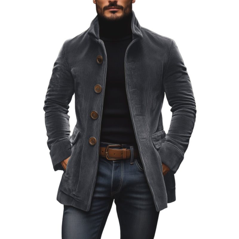 Jasper Men's Corduroy Coat – Slim Fit with Stand Collar & Elegant Side Pockets