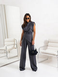 Selene Women's Two-Piece Set – Draped Top and Wide-Leg Trousers with an Elegant Cut