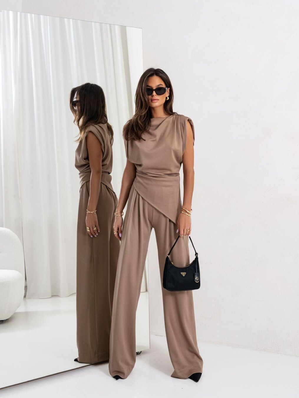 Selene Women's Two-Piece Set – Draped Top and Wide-Leg Trousers with an Elegant Cut