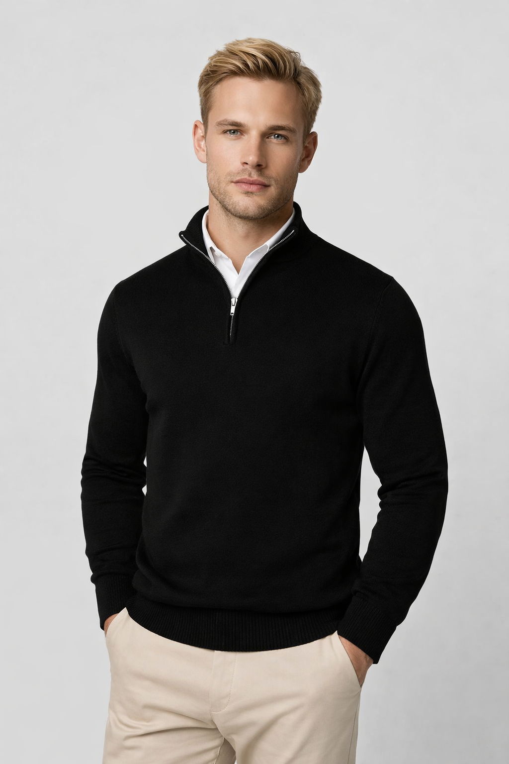 Marcus Men's Half-Zip Sweater – Stand Collar, Soft Knit & Smart-Casual Style