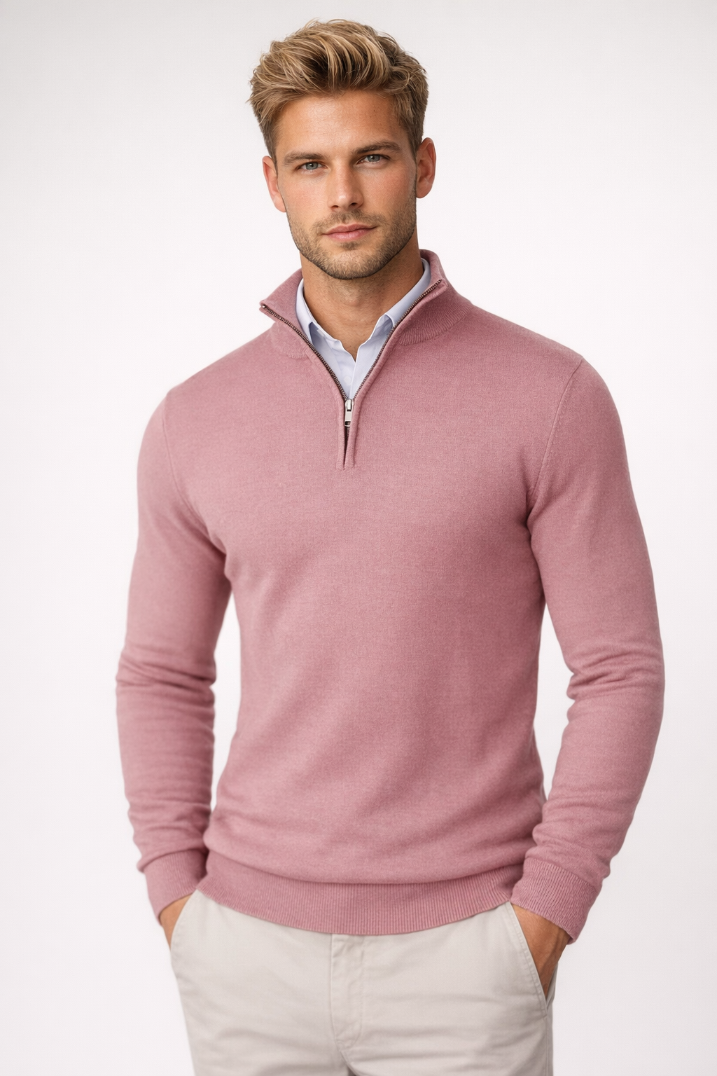 Marcus Men's Half-Zip Sweater – Stand Collar, Soft Knit & Smart-Casual Style