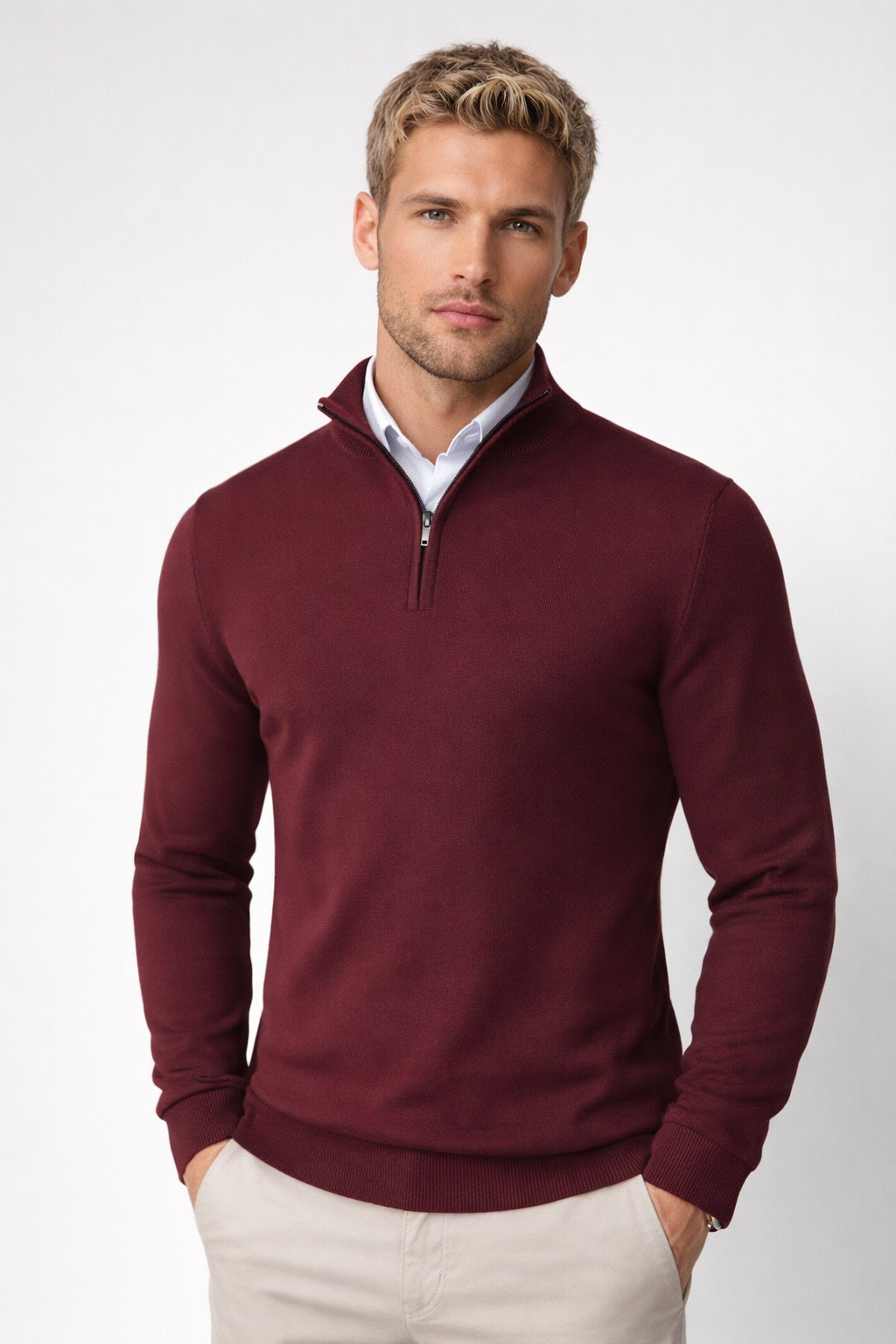 Marcus Men's Half-Zip Sweater – Stand Collar, Soft Knit & Smart-Casual Style