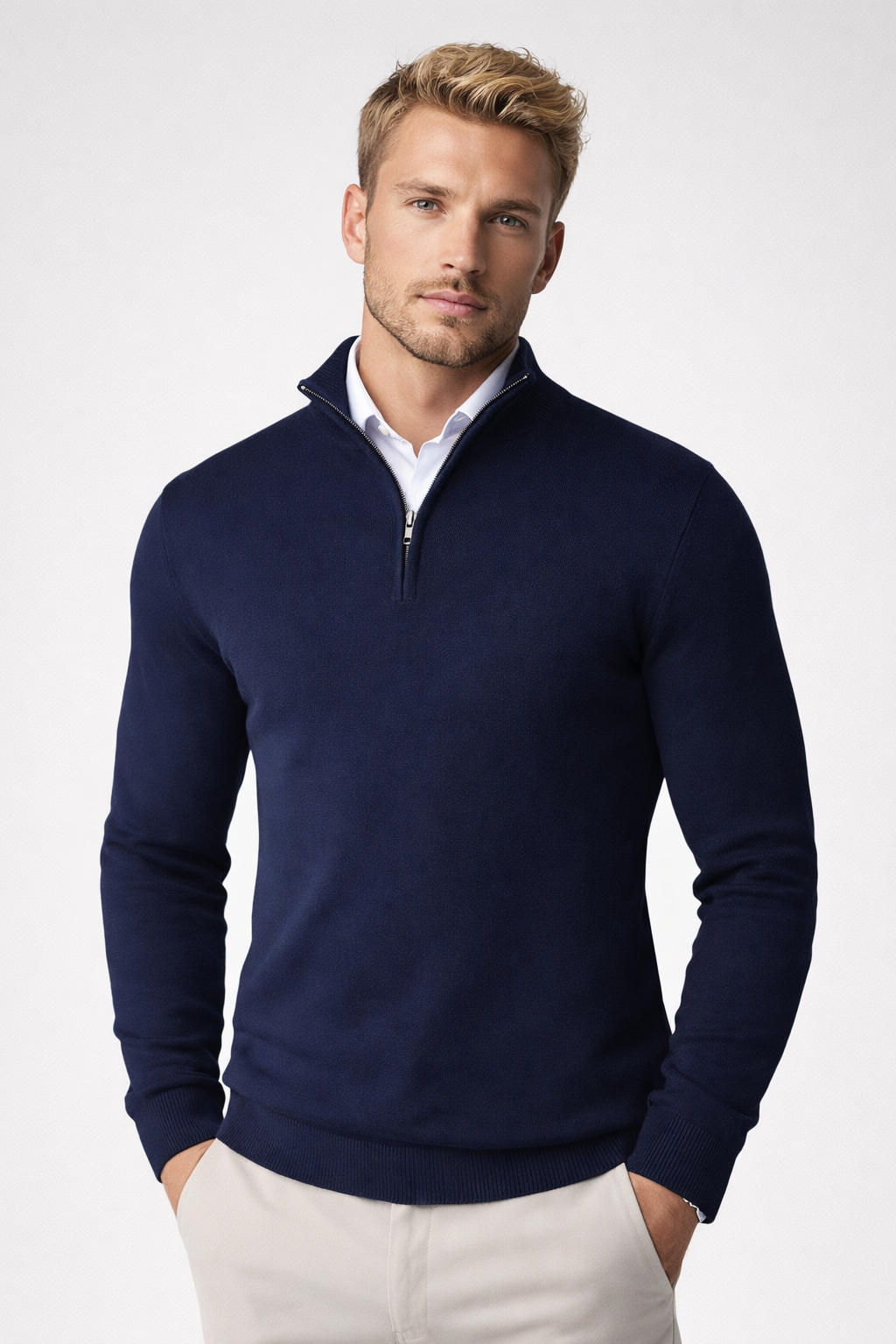 Marcus Men's Half-Zip Sweater – Stand Collar, Soft Knit & Smart-Casual Style