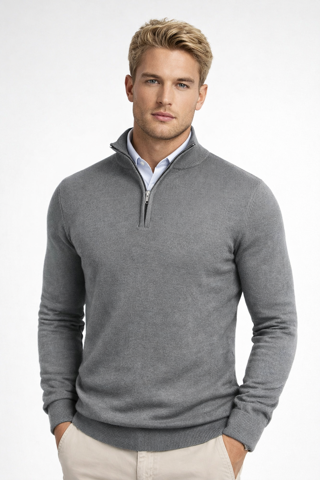 Marcus Men's Half-Zip Sweater – Stand Collar, Soft Knit & Smart-Casual Style
