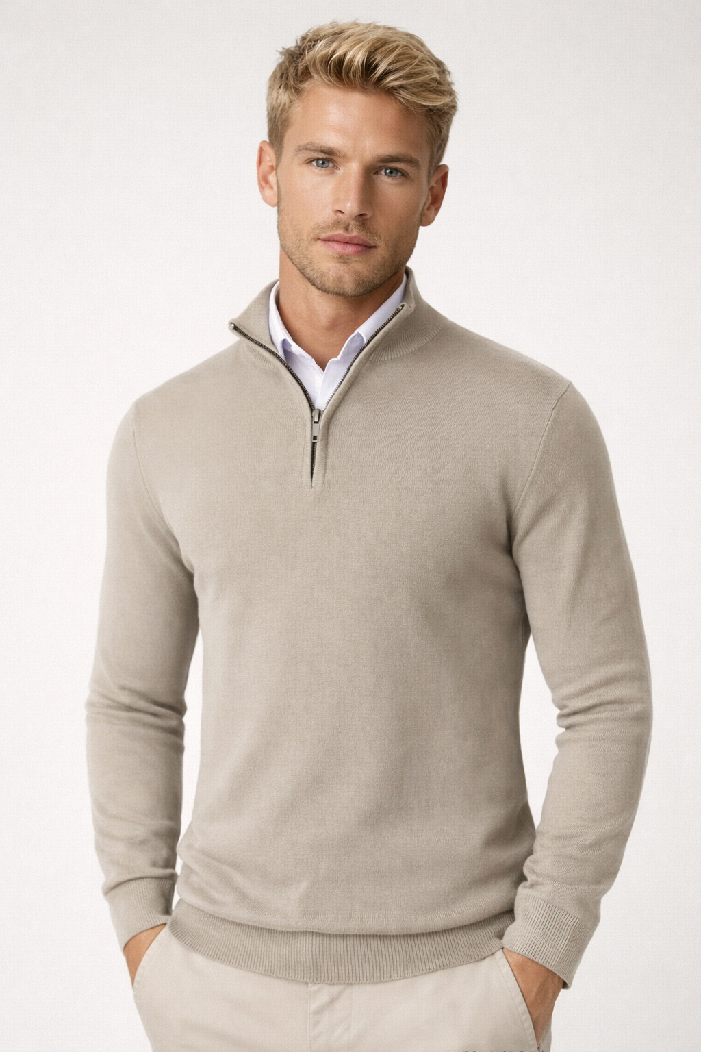 Marcus Men's Half-Zip Sweater – Stand Collar, Soft Knit & Smart-Casual Style