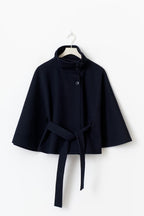 Melina Women's Wool Coat – Chic Stand Collar with Detachable Belt & Easy-Going Fit