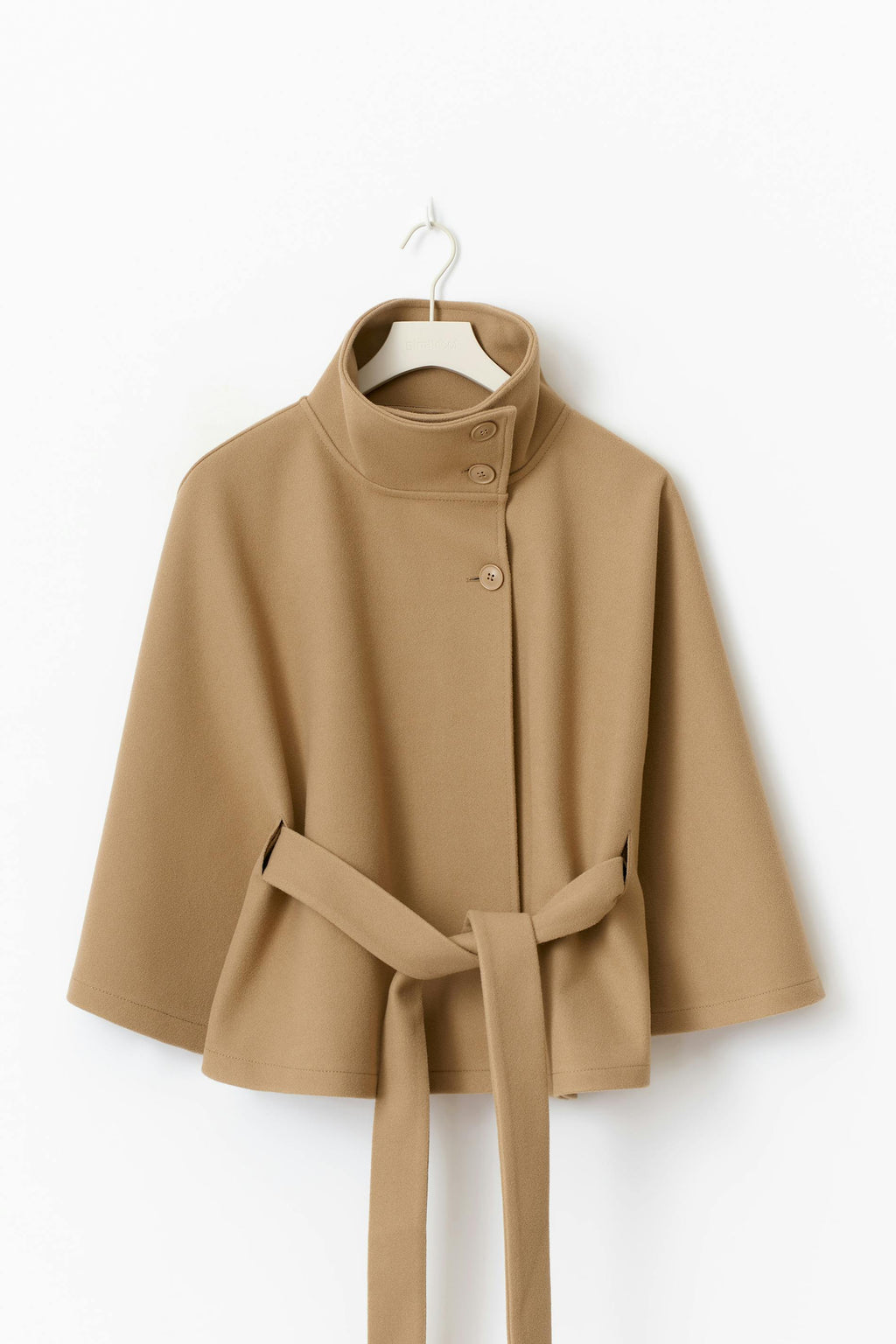Melina Women's Wool Coat – Chic Stand Collar with Detachable Belt & Easy-Going Fit