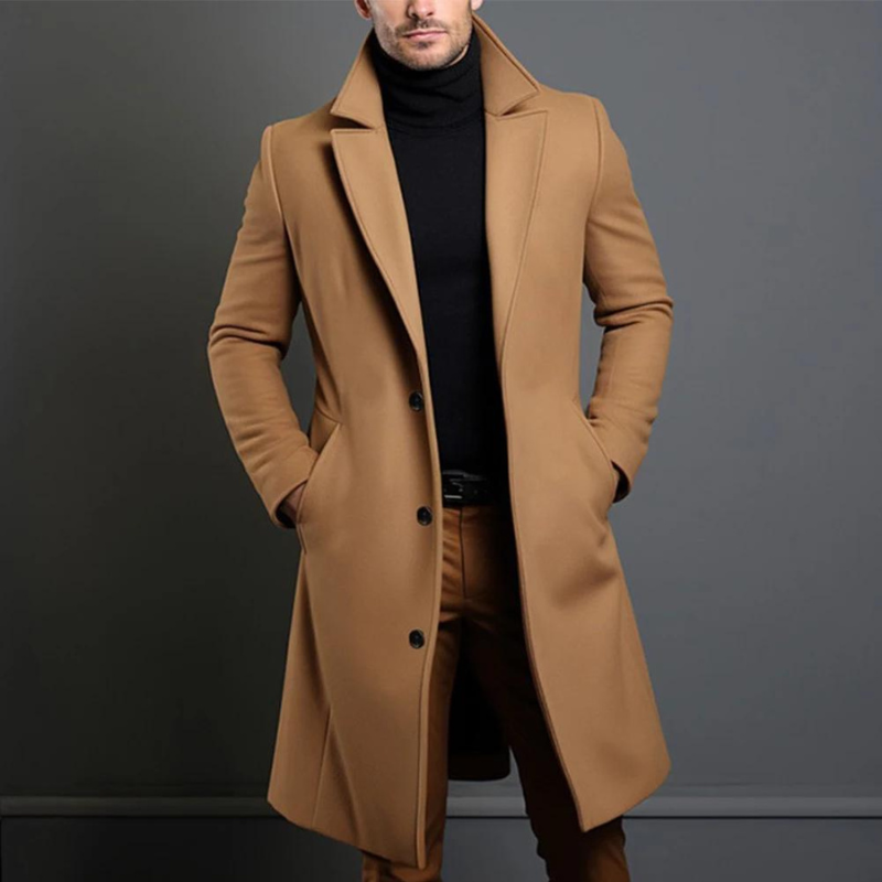 Nathaniel Men's Wool Coat – Classic Cut with Warm, Durable Fabric & Timeless Design