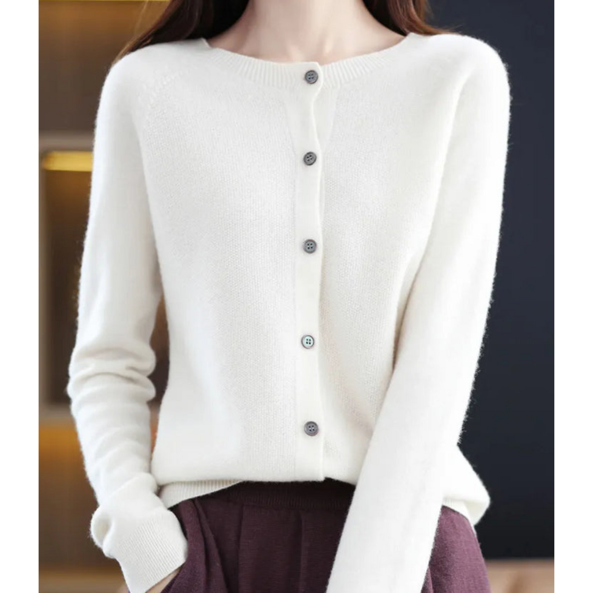 Odette Women's Cardigan – Elegant Soft Merino Wool & Cashmere Cardigan with Crew Neck