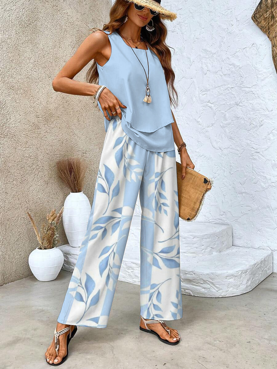 Rosalind Women's Set – Elegant Floral-Print Top & Trousers with a Flattering, Comfortable Fit