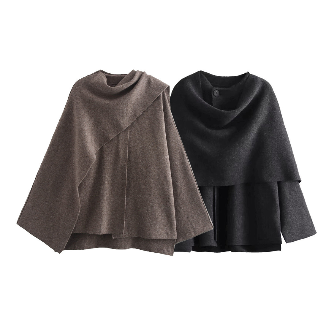 Sienna Women's Poncho – Asymmetric Wool Design, Chic and Perfect for Winter Warmth