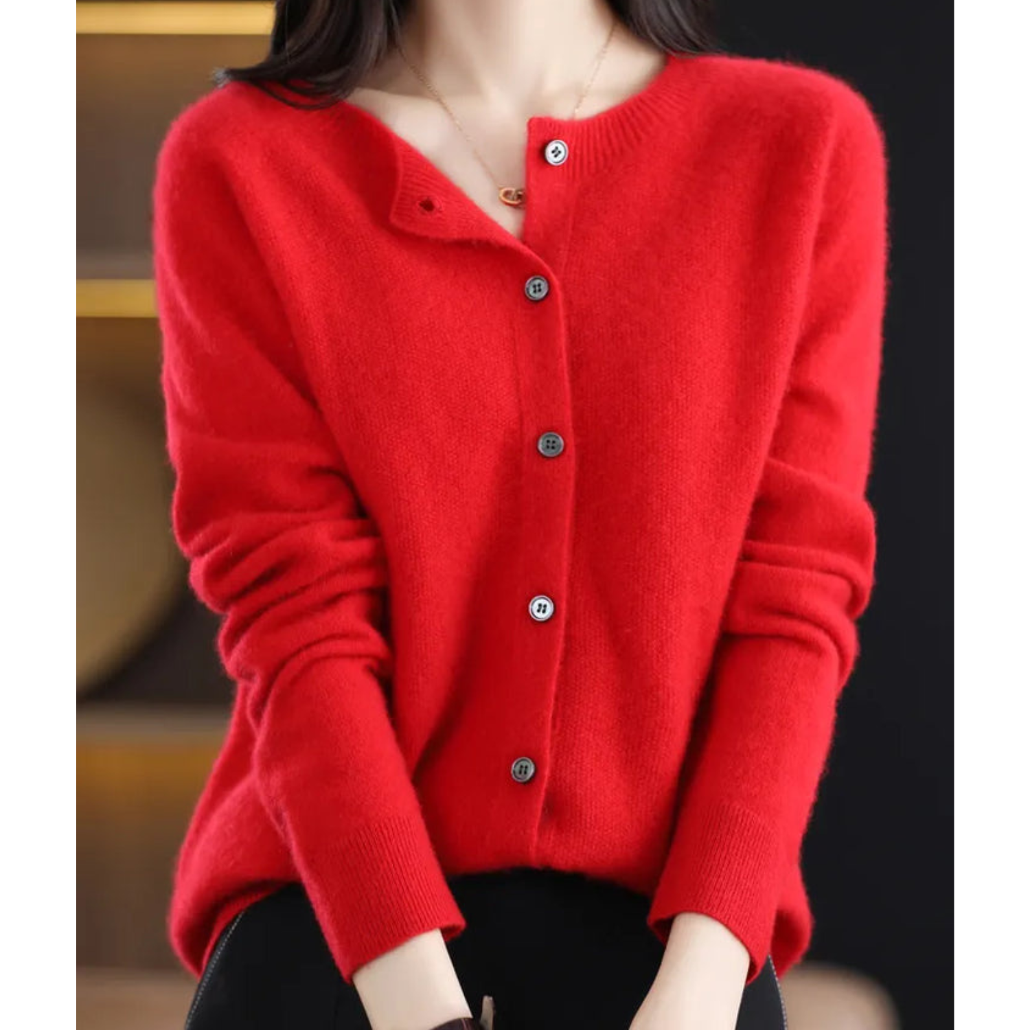 Odette Women's Cardigan – Elegant Soft Merino Wool & Cashmere Cardigan with Crew Neck
