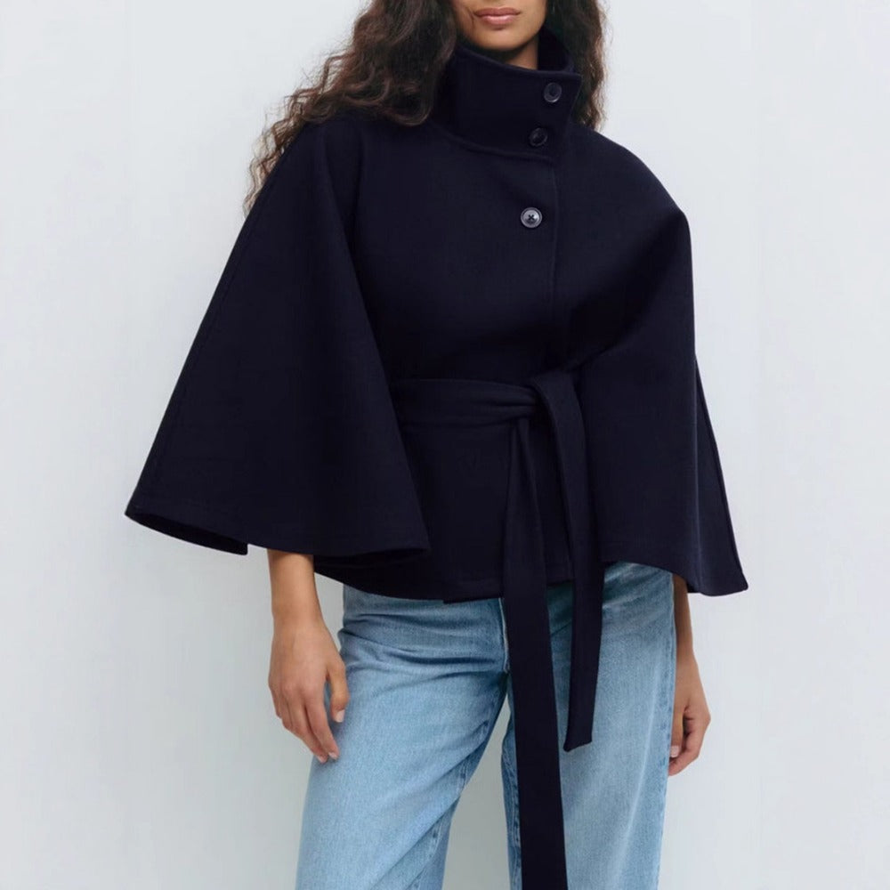 Isabelle Women's Cape Coat – High Collar & Adjustable Belt for Elegant Winter Warmth