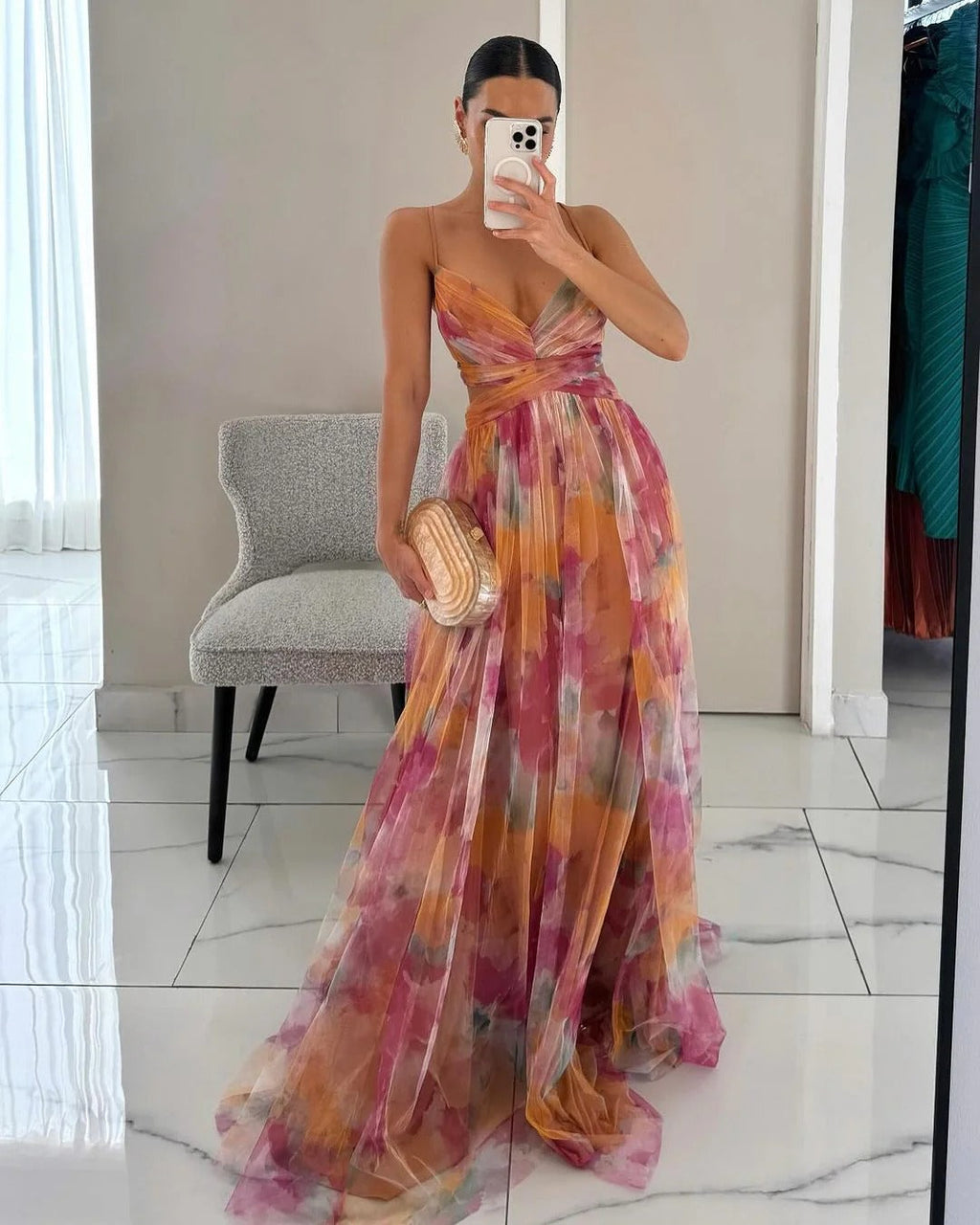 Adeline Women's Long Dress – Floral Summer Dress with Adjustable Closure & Flowing Silhouette