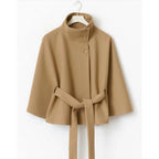 Isabelle Women's Cape Coat – High Collar & Adjustable Belt for Elegant Winter Warmth