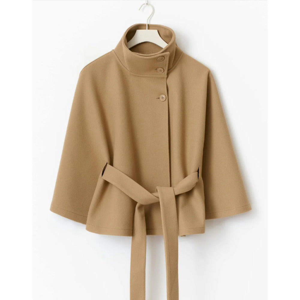 Isabelle Women's Cape Coat – High Collar & Adjustable Belt for Elegant Winter Warmth