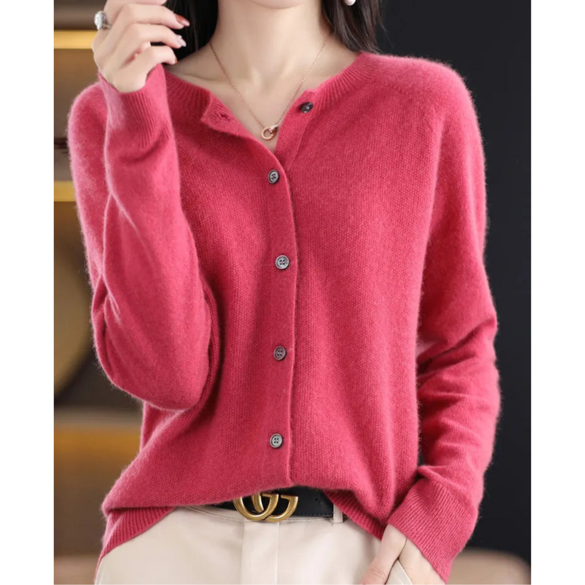 Odette Women's Cardigan – Elegant Soft Merino Wool & Cashmere Cardigan with Crew Neck
