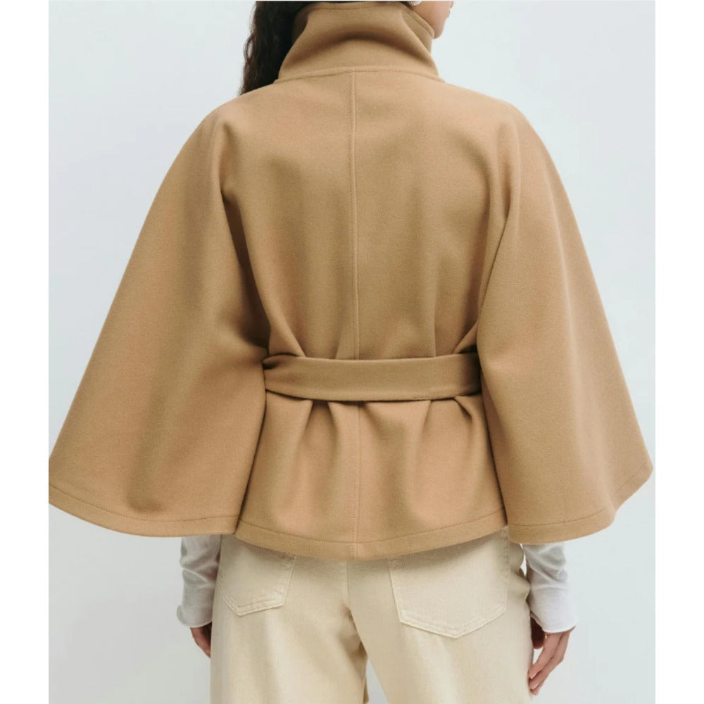 Isabelle Women's Cape Coat – High Collar & Adjustable Belt for Elegant Winter Warmth