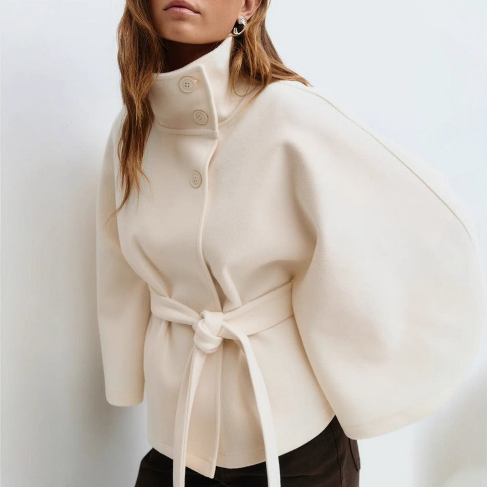 Isabelle Women's Cape Coat – High Collar & Adjustable Belt for Elegant Winter Warmth