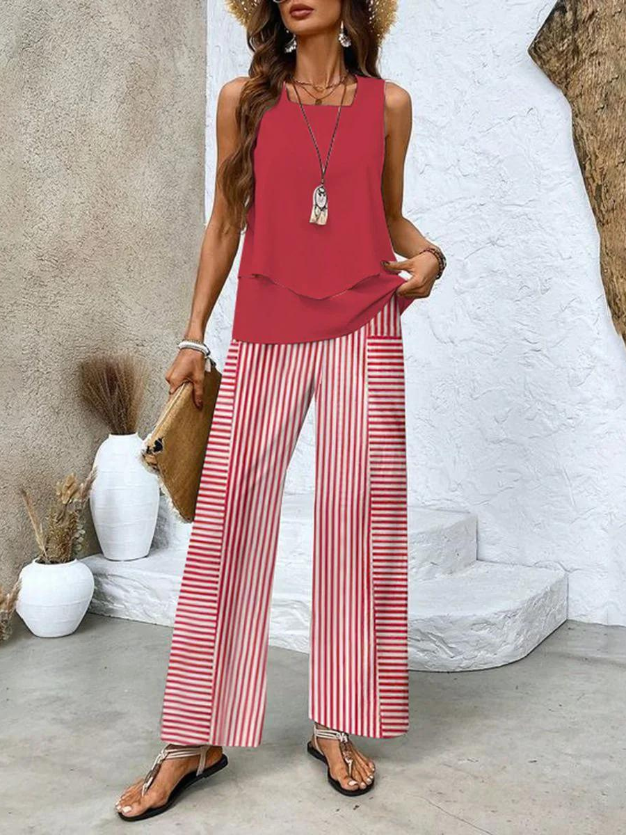 Rosalind Women's Set – Elegant Floral-Print Top & Trousers with a Flattering, Comfortable Fit