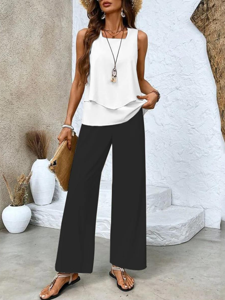 Rosalind Women's Set – Elegant Floral-Print Top & Trousers with a Flattering, Comfortable Fit