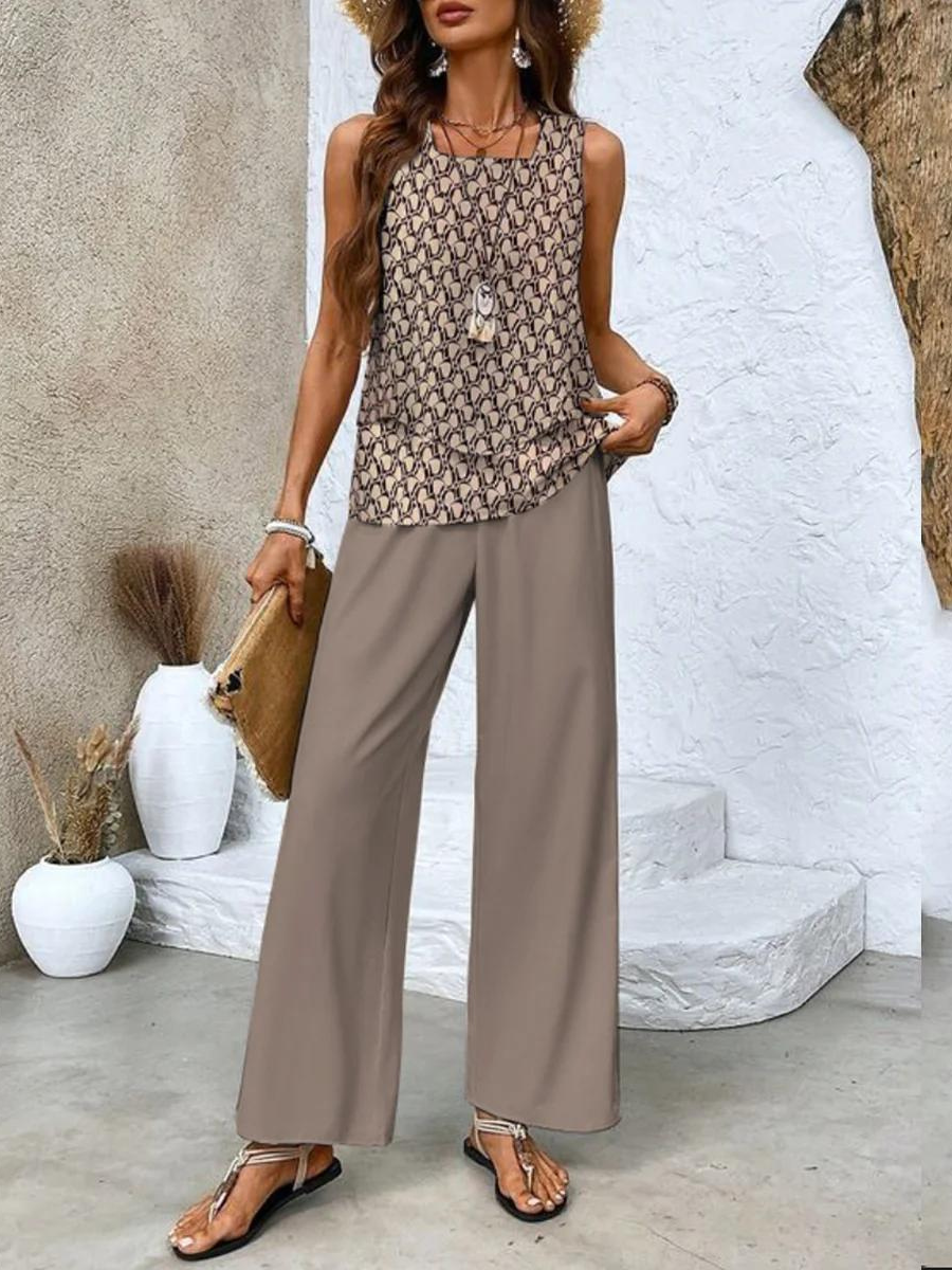Rosalind Women's Set – Elegant Floral-Print Top & Trousers with a Flattering, Comfortable Fit
