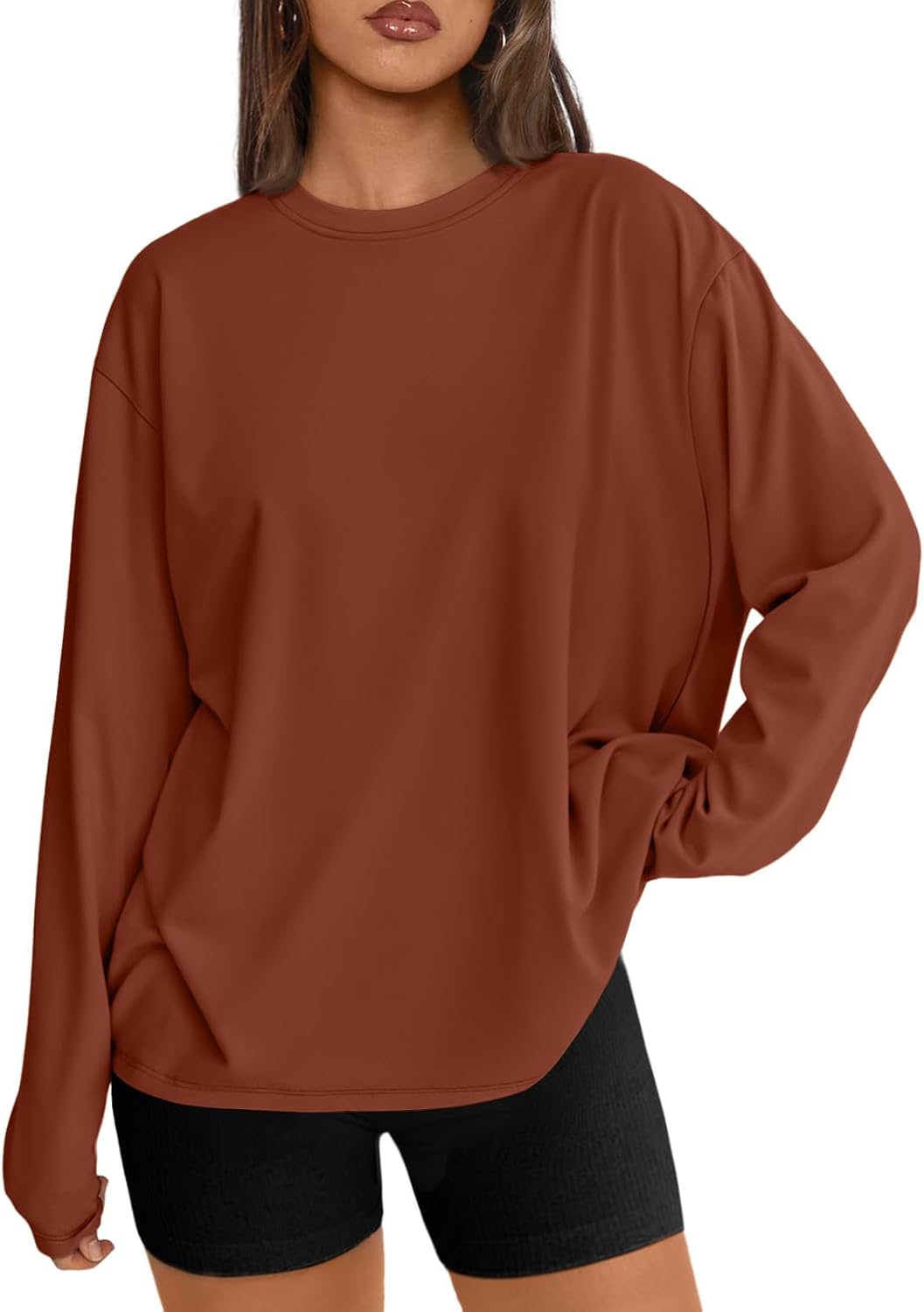 Leah Women's Oversized Long-Sleeve T-Shirt – Crew Neck, Stretch Fabric & Relaxed Fit