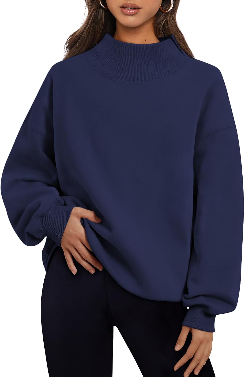Nina Women's Oversized Fleece Sweatshirt – Asymmetric Neck, Drop Shoulders & Loose Fit