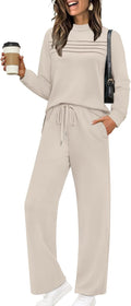 Valerie Women's Two-Piece Lounge Set – Long-Sleeve Top & Wide-Leg Cropped Trousers