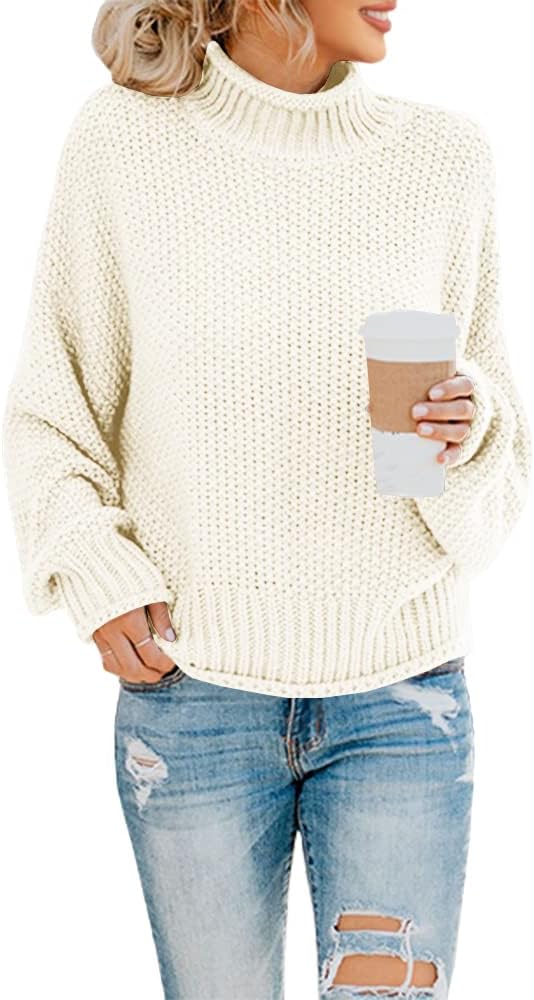 Hazel Women's Cable Knit Turtleneck Sweater – Batwing Sleeves, Oversized Fit & Hip Length