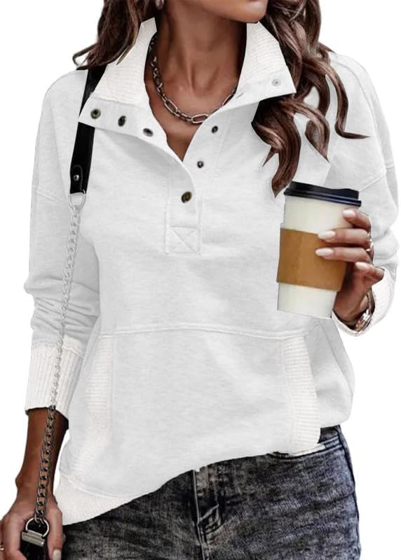 Sienna Women's Henley Sweatshirt – V-Neck, Ribbed Texture & Relaxed Fit